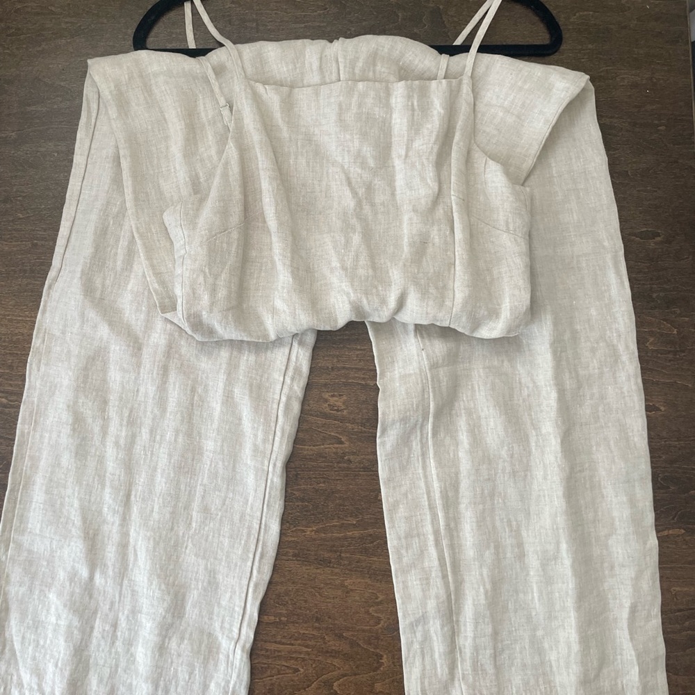H&M Cream Linen Strappy Jumpsuit